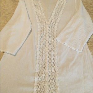 White Lace-Trimmed swimsuit cover.